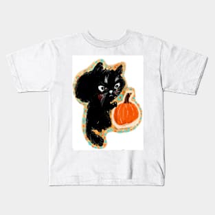 Black Kitty cat with pumpkin! Halloween sweetness! Kids T-Shirt